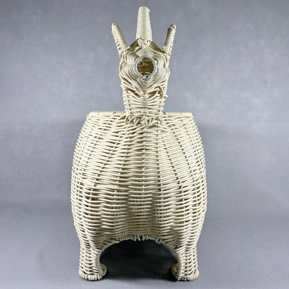 Whimsical Unicorn Storage Basket Display White Rattan Wicker Decor Boho Cottage